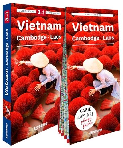 Vietnam, Cambodge, Laos : 3 en 1 : guide, atlas, carte laminée