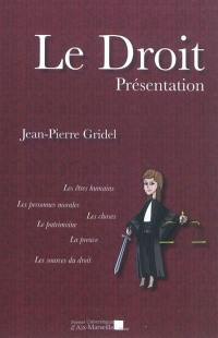 Le droit : présentation : définitions commentées et notions de base : les êtres humains, les personnes morales, leurs statuts et leurs droits, les choses, le patrimoine, la preuve, les sources du droit