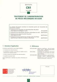 Traitement de carbonitruration de pièces mécaniques en acier : spécification CN1 juin 2000