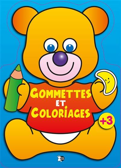 Gommettes et coloriages : ourson orange : + 3