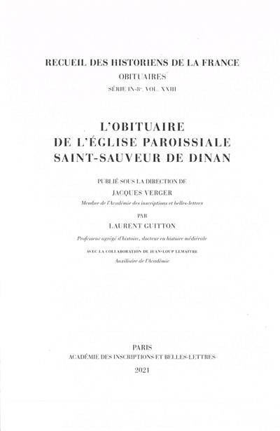 L'obituaire de l'église paroissiale Saint-Sauveur de Dinan