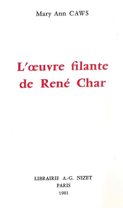 L'oeuvre filante de René Char