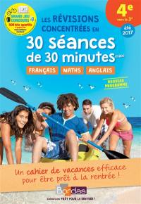 Les révisions concentrées en 30 séances de 30 minutes maxi, 4e vers la 3e, été 2017 : nouveau programme