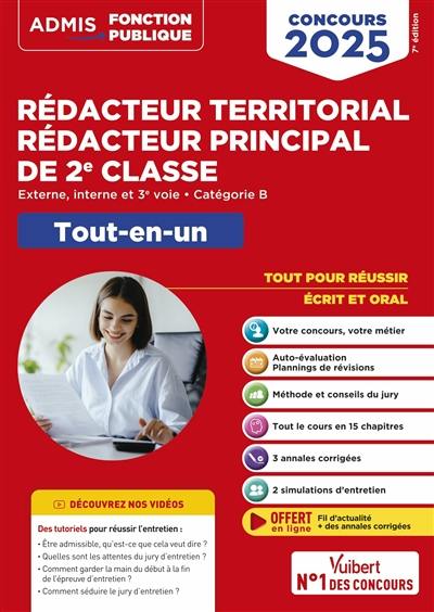 Rédacteur territorial, rédacteur principal de 2e classe : externe, interne et 3e voie, catégorie B : tout-en-un, concours 2025