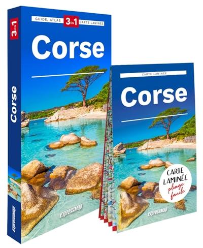 Corse : 3 en 1 : guide, atlas, carte laminée