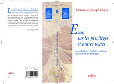 Essais sur les privilèges et autres textes