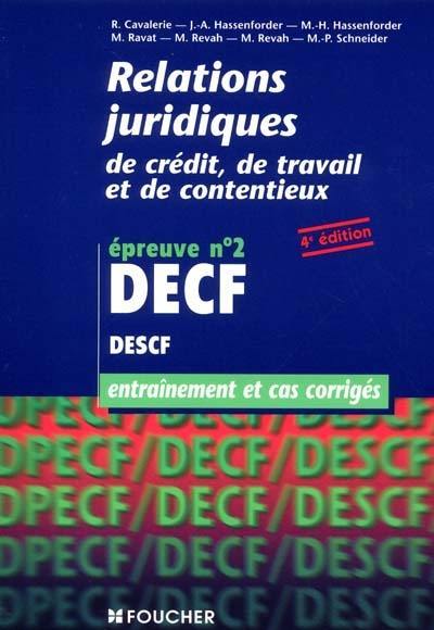 Relations juridiques de crédit, de travail et de contentieux, DECF, DESCF, épreuve n° 2 : entraînement et cas corrigés