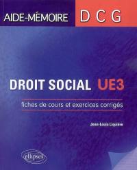 Droit social, UE3 : fiches de cours et exercices corrigés