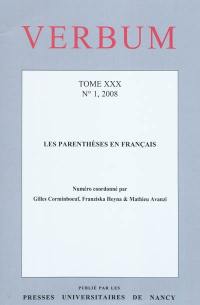 Verbum, n° 4 (2008). Les parenthèses en français