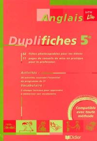 New live, anglais 5e : duplifiches