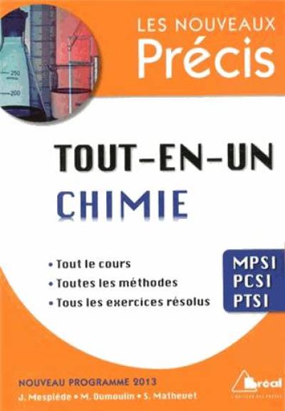 Chimie tout-en-un MPSI, PCSI, PTSI : nouveau programme 2013