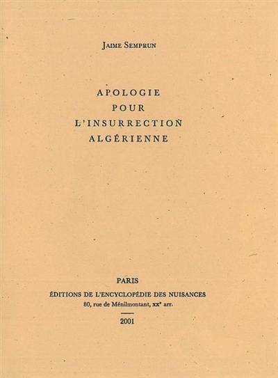 Apologie pour l'insurrection algérienne