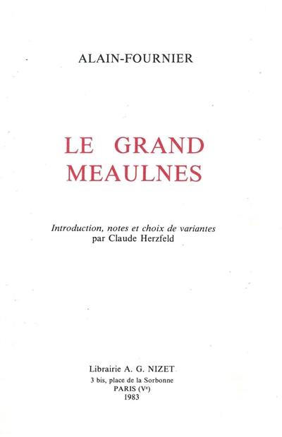 Le grand Meaulnes d'Alain Fournier