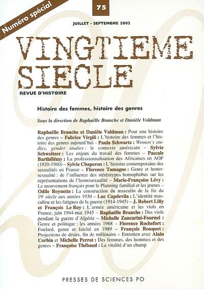 Vingtième siècle, n° 75. Histoire des femmes, histoire des genres