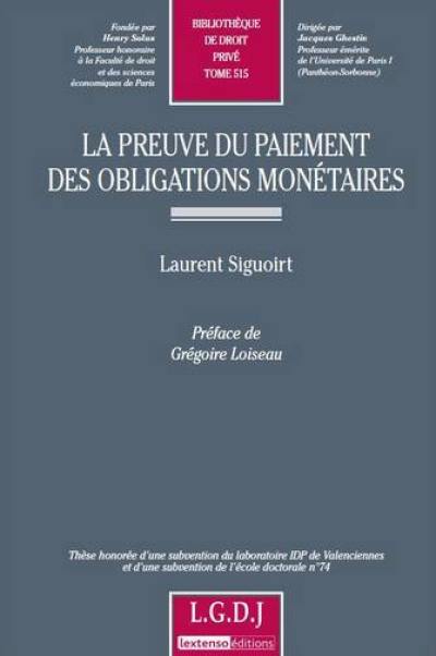 La preuve du paiement des obligations monétaires