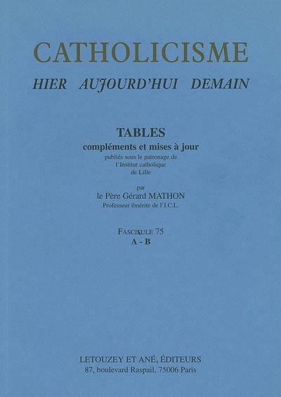 Catholicisme : hier, aujourd'hui, demain. Vol. 16-1. Tables, compléments et mises à jour : fascicule 75, A-B