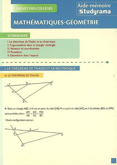 Mathématiques-géométrie : brevet des collèges