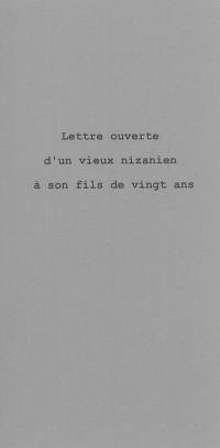 Lettre ouverte d'un vieux nizanien à son fils de vingt ans