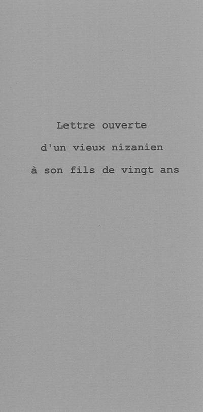 Lettre ouverte d'un vieux nizanien à son fils de vingt ans