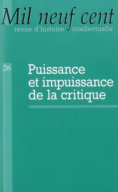 Mil neuf cent, n° 26. Puissance et impuissance de la critique