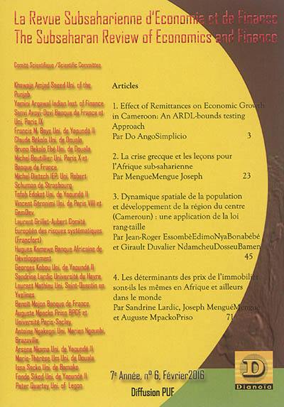 Revue subsaharienne d'économie et de finance, n° 6