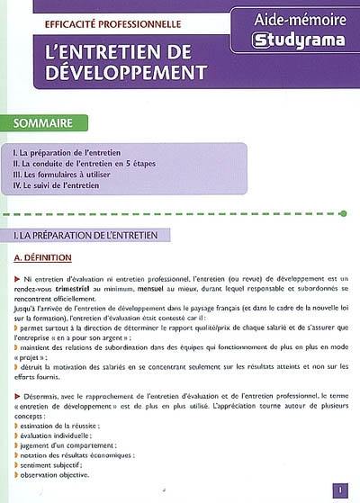 L'entretien de développement