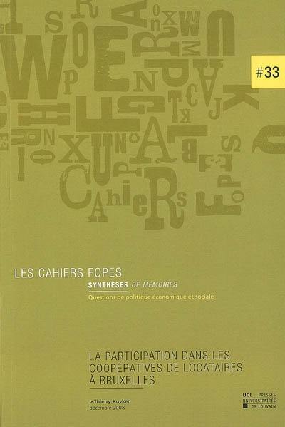 La participation dans les coopératives de locataires à Bruxelles