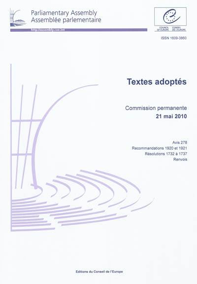 Assemblée parlementaire : textes adoptés : commission permanente, 21 mai 2010