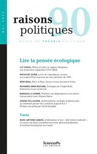 Raisons politiques, n° 90. Lire la pensée écologique