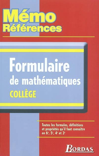 Formulaire de mathématiques : collège