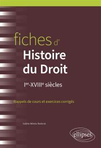 Fiches d'histoire du droit : I-XVIIIe siècles : rappels de cours et exercices corrigés