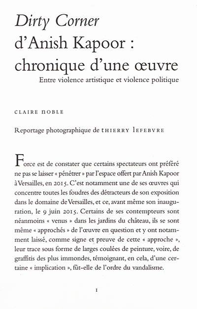 Dirty corner d'Anish Kapoor : chronique d'une oeuvre : entre violence artistique et violence politique