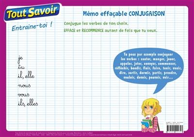 Conjugaison : mémo effaçable : CM1, CM2