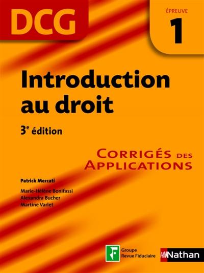 Introduction au droit, DCG, épreuve 1 : corrigés des applications