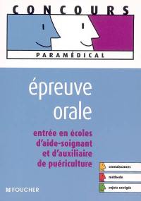 Epreuve orale : entrée en école d'aide-soignant et d'auxiliaire de puériculture