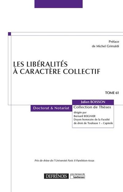 Les libéralités à caractère collectif