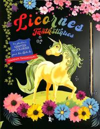 Licornes : crinière verte : des planches à gratter et colorier pour des effets de couleurs fantastiques