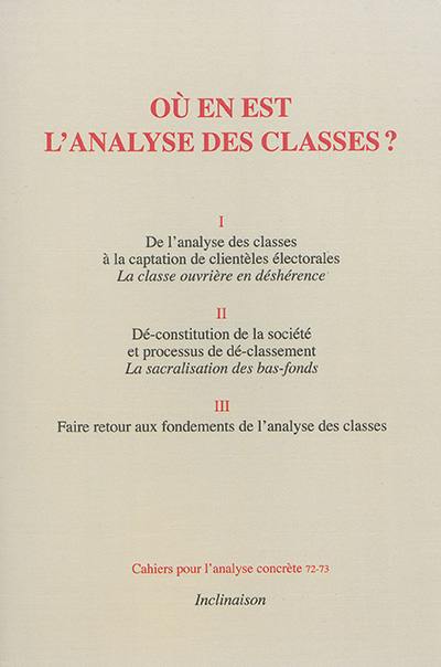 Où en est l'analyse des classes ?