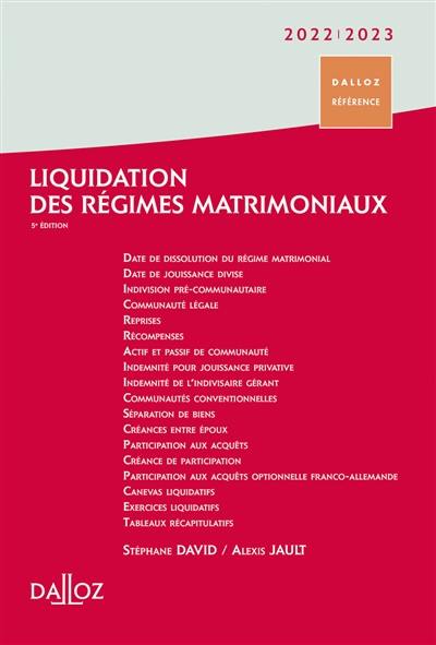 Liquidation des régimes matrimoniaux : 2022-2023