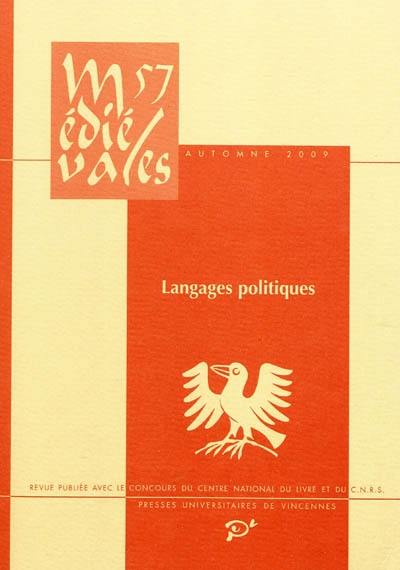 Médiévales, n° 57. Langages politiques, XIIe-XVe siècle