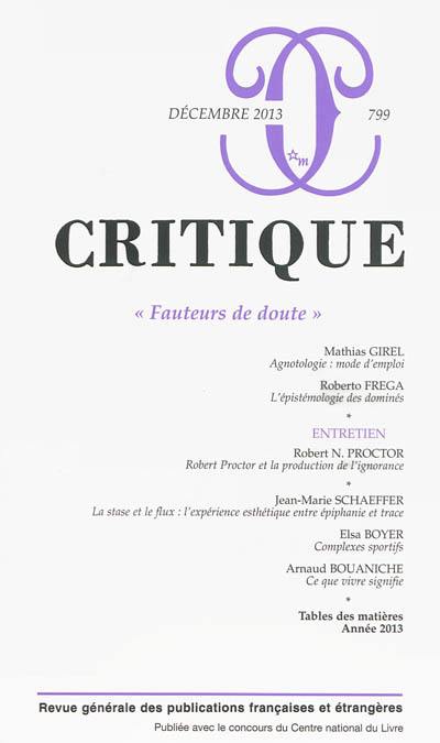 Critique, n° 799. Fauteurs de doute