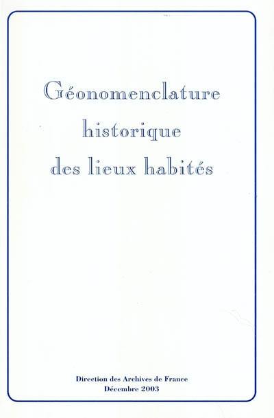 Géonomenclature historique des lieux habités