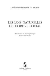 Les lois naturelles de l'ordre social