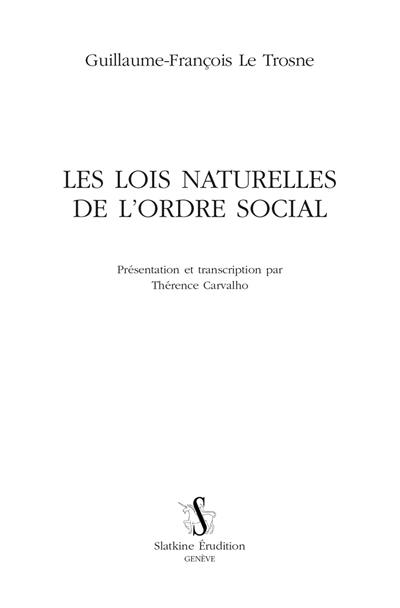 Les lois naturelles de l'ordre social