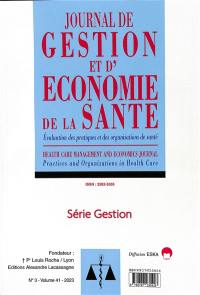 Journal de gestion et d'économie de la santé : évaluation des pratiques et des organisations de santé, n° 41-3. Série gestion