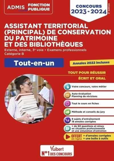 Assistant territorial (principal) de conservation du patrimoine et des bibliothèques : externe, interne, 3e voie, examens professionnels, catégorie B : tout-en-un, concours 2023-2024