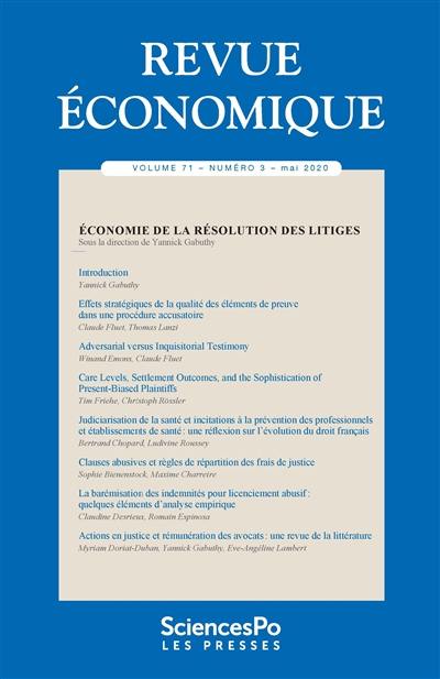 Revue économique, n° 71-3. Economie de la résolution des litiges