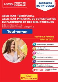 Assistant territorial, assistant principal de conservation du patrimoine et des bibliothèques : externe, interne, 3e voie, examens professionnels, catégorie B : tout-en-un, concours 2019-2020