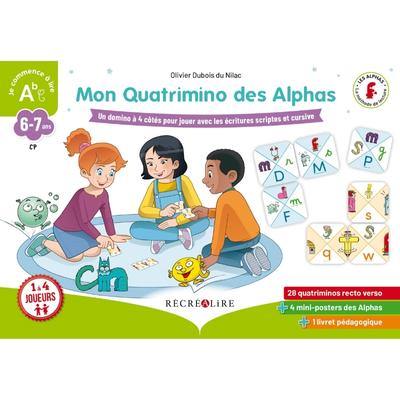 La planète des Alphas. Mon Quatrimino des Alphas : un domino à 4 côtés pour jouer avec les écritures scriptes et cursives : CP, 6-7 ans