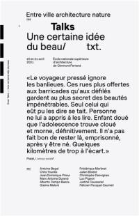 Entre ville architecture nature : talks : pratiques d'initialité. Vol. 4. Une certaine idée du beau : journée d'études, 20 et 21 avril 2021